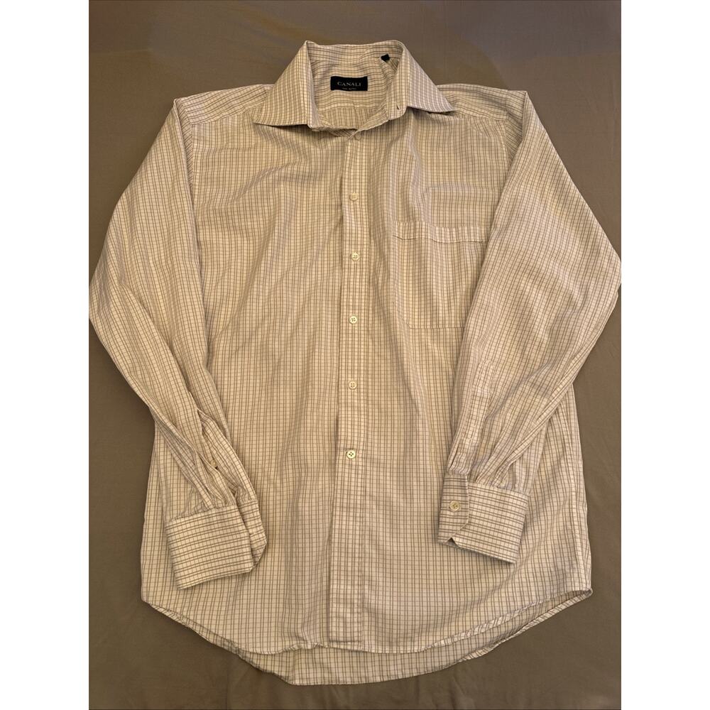 Canali Shirt Mens Size 15.5-39 White Woven Mini Check Cotton Office Italy